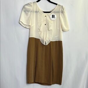 Cream and Brown Ruffle Dress SANDRO paris 100% silk ruffle pleated summer dress